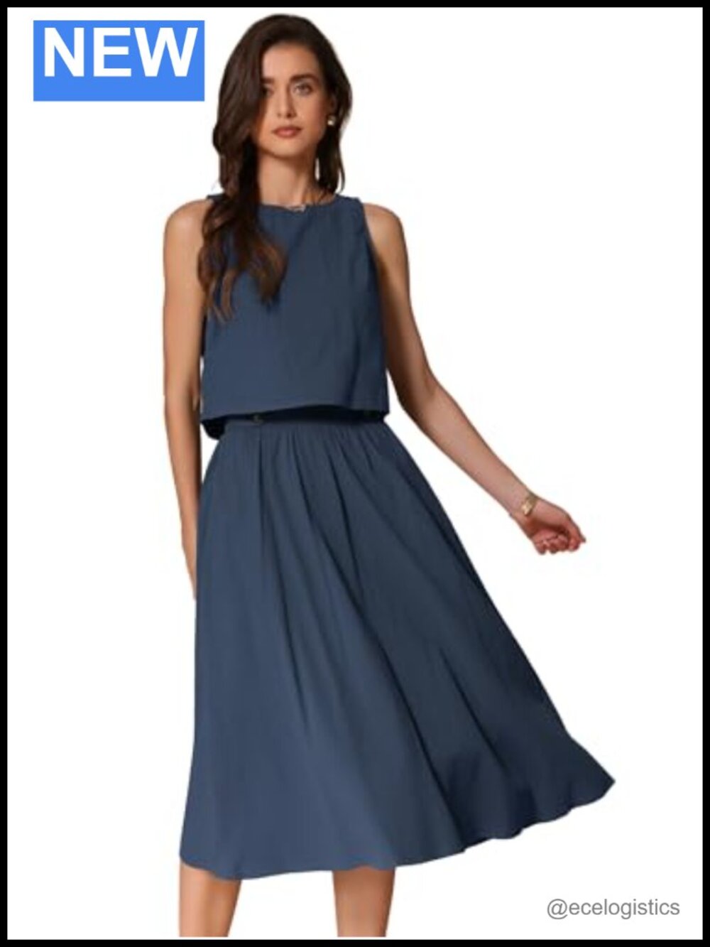 2 Piece Outfit Cotton Crop Top Midi Skirt Set